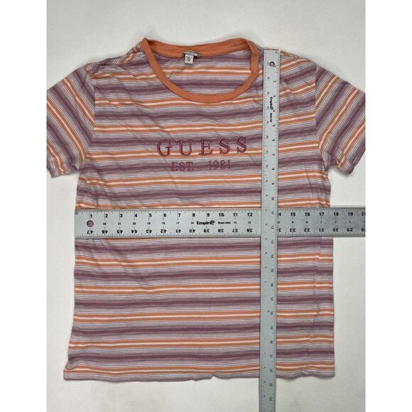 Guess T-shirt Women XS Striped Embroidered Logo Multicolor Short Sleeve - Picture 5 of 5
